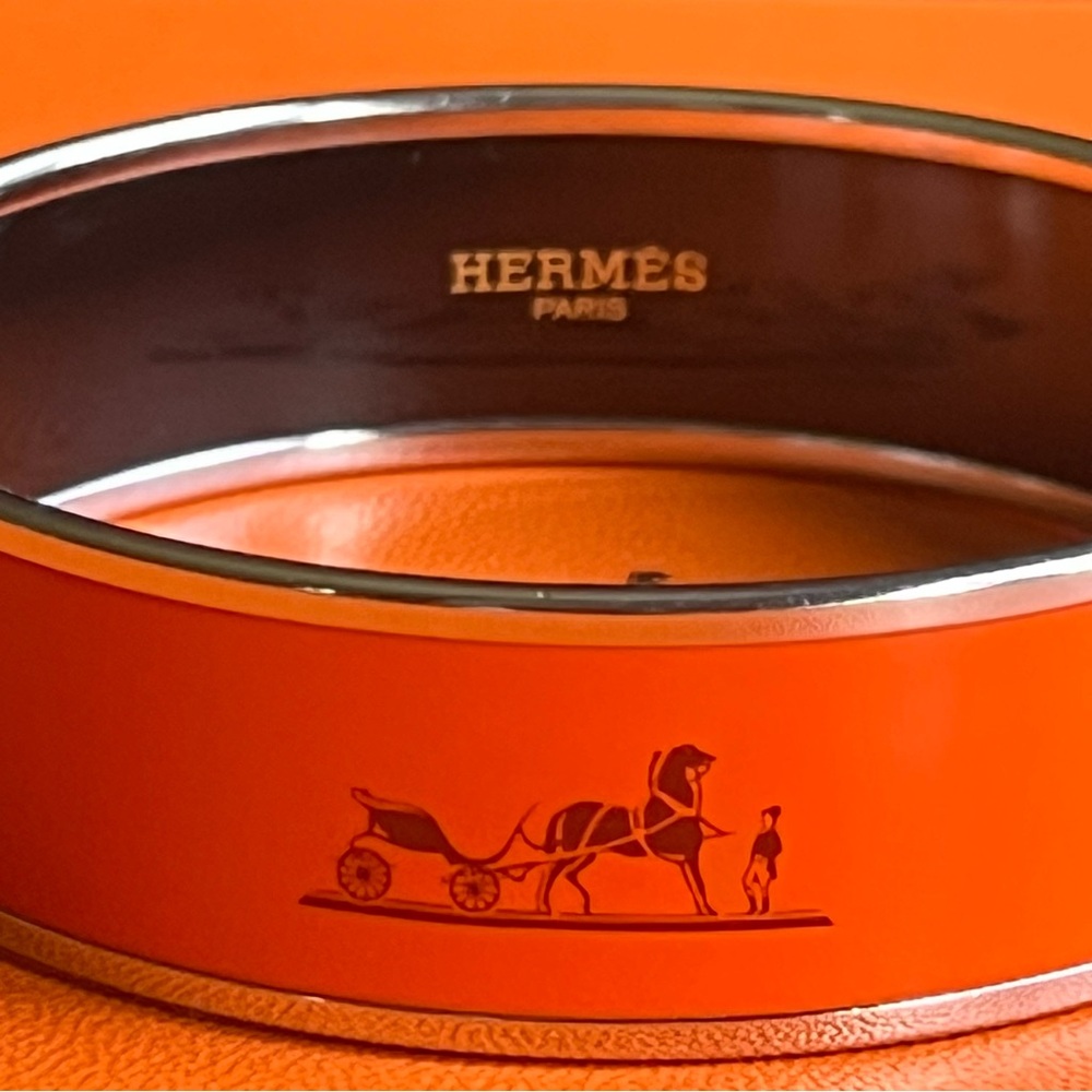 ⚡️SALE⚡️Hermes Orange Enamel Bracelet with Gold-Tone Trim